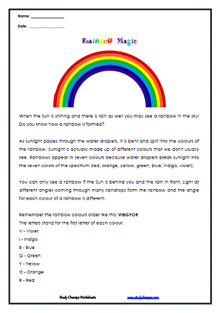 Rainbow Magic Worksheet